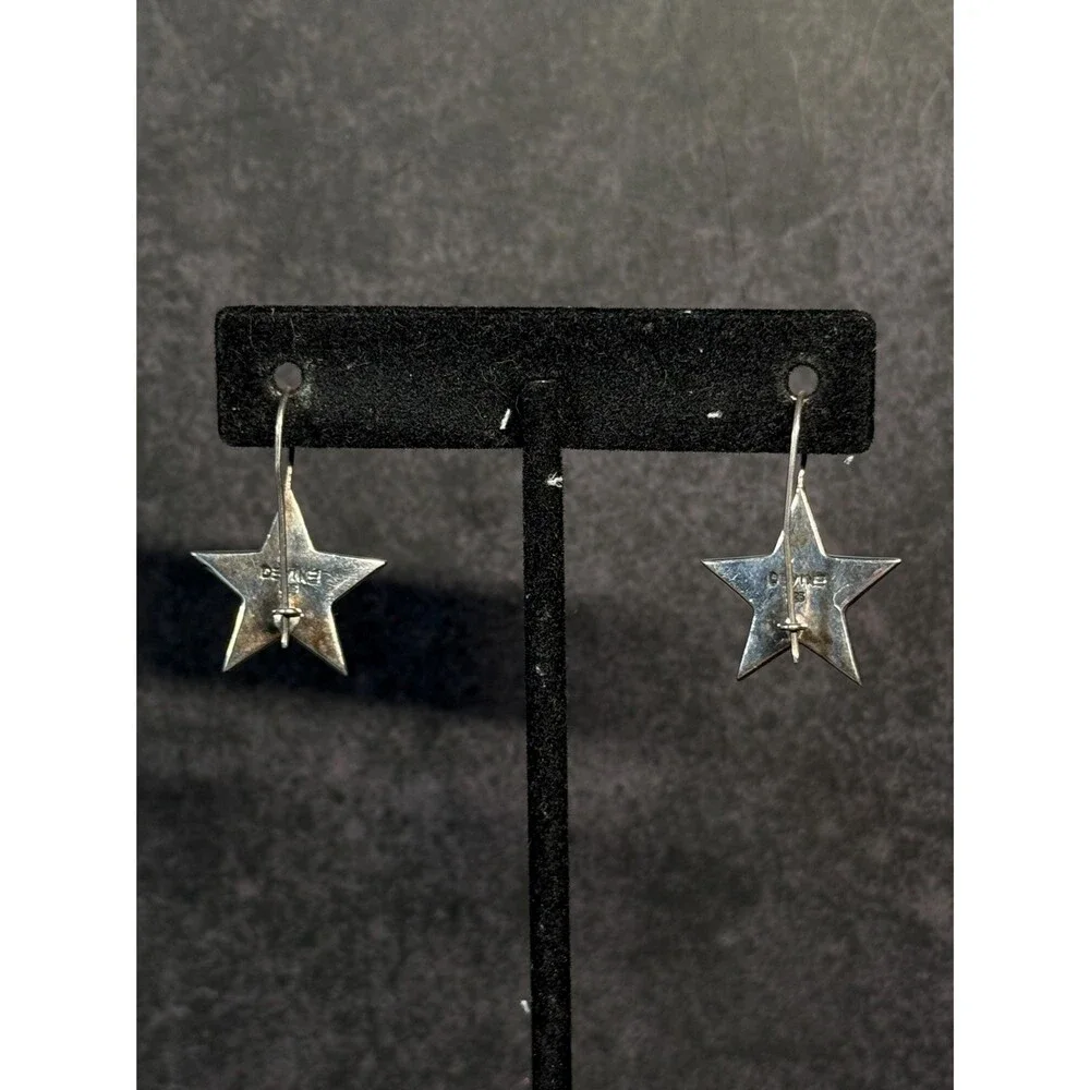 Vintage Devine 925 Sterling Silver Coral Star Dangle Earrings